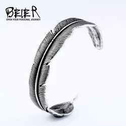 Beier 316L Stainless Steel Fashion Design Vintage Feather Bracelet Popular Men Bangles High Quality Retro Jewelry Wholesale