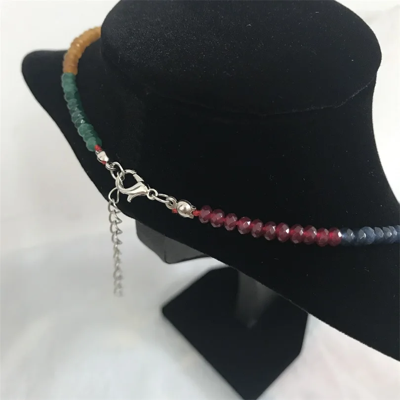 Natural Emerald Ruby Sapphire 2*3mm Beads Women Luxury Necklace About 45cm Varnish Preciosas Small Size Jade Stone