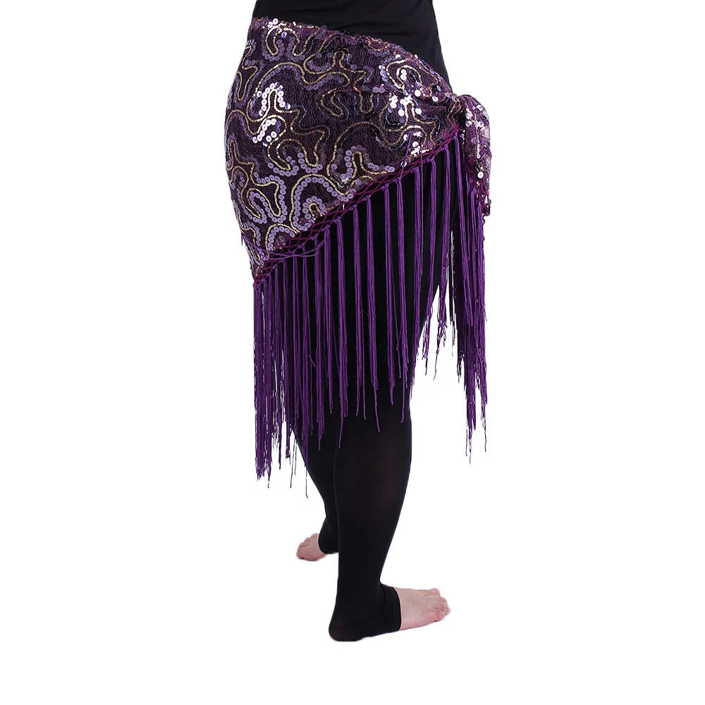 Cheap Belly Dance Clothes Women Dancewear Long Fringe Hand Crochet Triangle Belt Belly Dance Hip Scarf Sequins