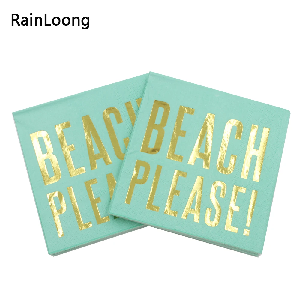 [RainLoong] 3Plys Beverage Gold Foil Paper Napkin Beach Please Party Tissue Napkin Serviettes Decoupage 25cm*25cm