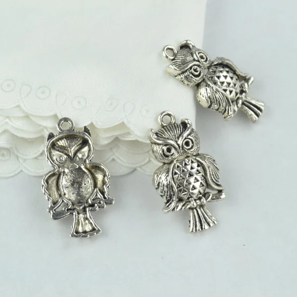 10pcs alloy Tibetan Silver Plated owl Charms Pendants for Jewelry Making DIY Handmade Craft 31*17mm D105