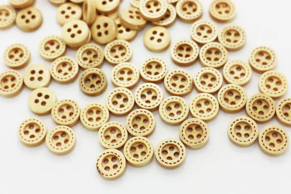 

500pcs Mini Wood Buttons, Line Edge Tiny Button, Children, Baby Wide Edge Four Holes Sew On Buttons, DIY Bead 11mm