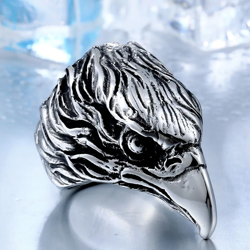 BEIER Drop Ship 316L Stainless Steel Biker Jewelry For Man High Quality Cool Punk 3D Eagle head Animal Ring gift BR8-436