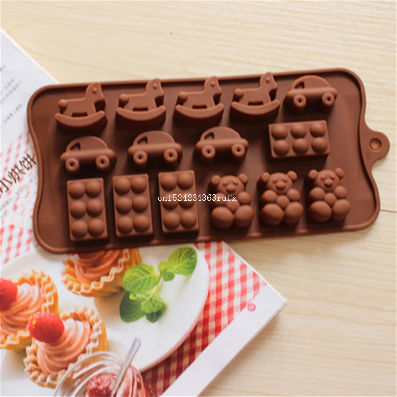 120pcs Silicone Ice Trays Mould Little Bear Wooden Horse Car Shaped Chocolate Mold Food Grade Silicone Chocolate Mold