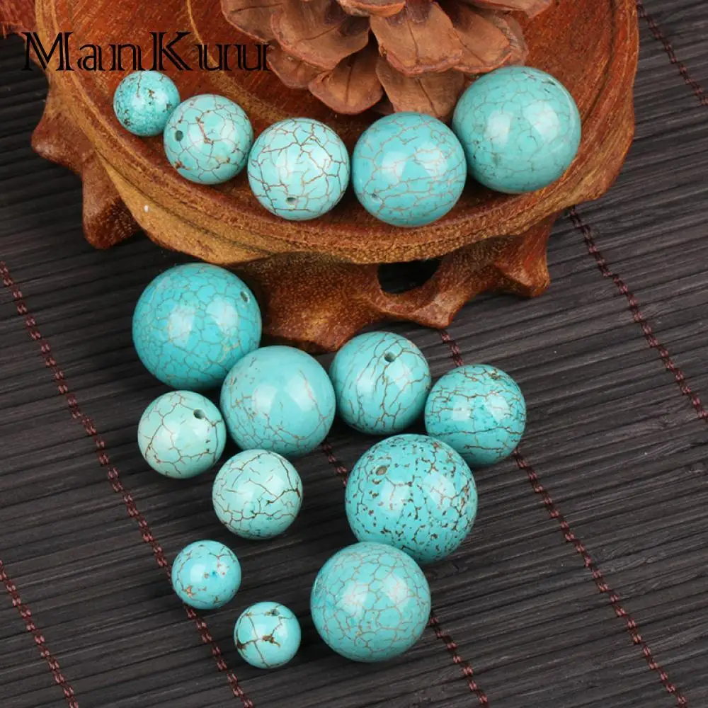 ManKuu 10pcs 6mm-20mm Round Blue Green Stabilized Turquoise Beads Wholesale Stone For DIY Jewelry Making