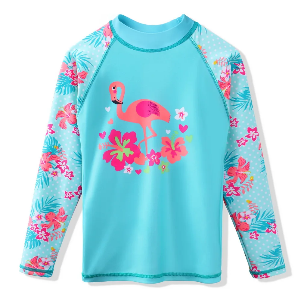 BAOHULU Cyan Long Sleeves UPF 50+ Girls Swimsuits Child UV Protection Kids Swimming Suits Baby Swimwear Beach Surfing Wear