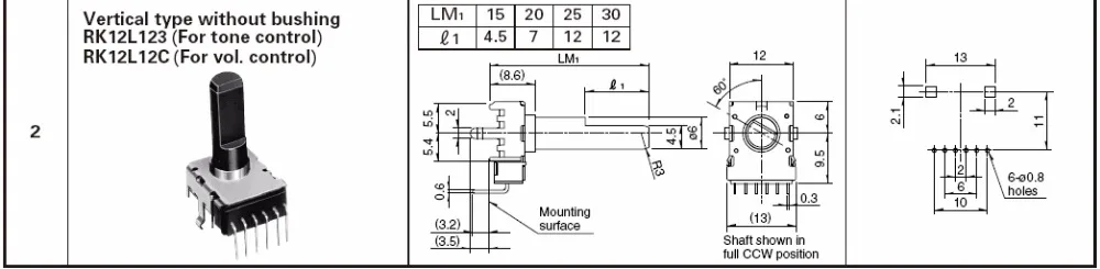 Potenciómetro de tono de volumen original japonés tipo ALPS12, 50K, 12mm, eje aislado Vertical, serie RK12L, HIFI, bricolaje