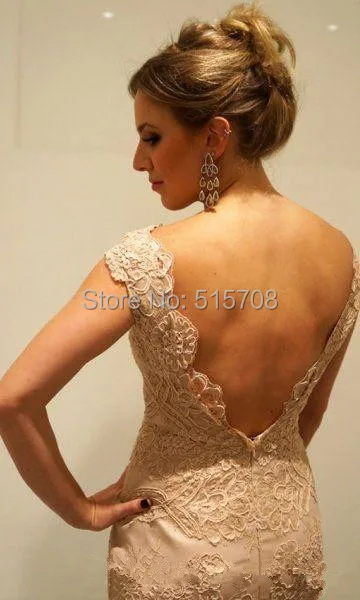 Tanie formalne suknie wieczorowe Backless Lace V czapka z osłoną karku rękaw długość podłogi Celebrity formalna wieczorowa długa suknia balowa