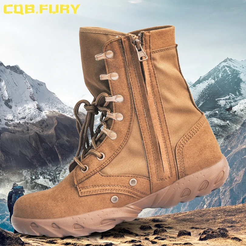 CQB.FURY Autumn Mens Army super light brown boots tactical Microfiber ventilation combat boots with side zipper size38-46