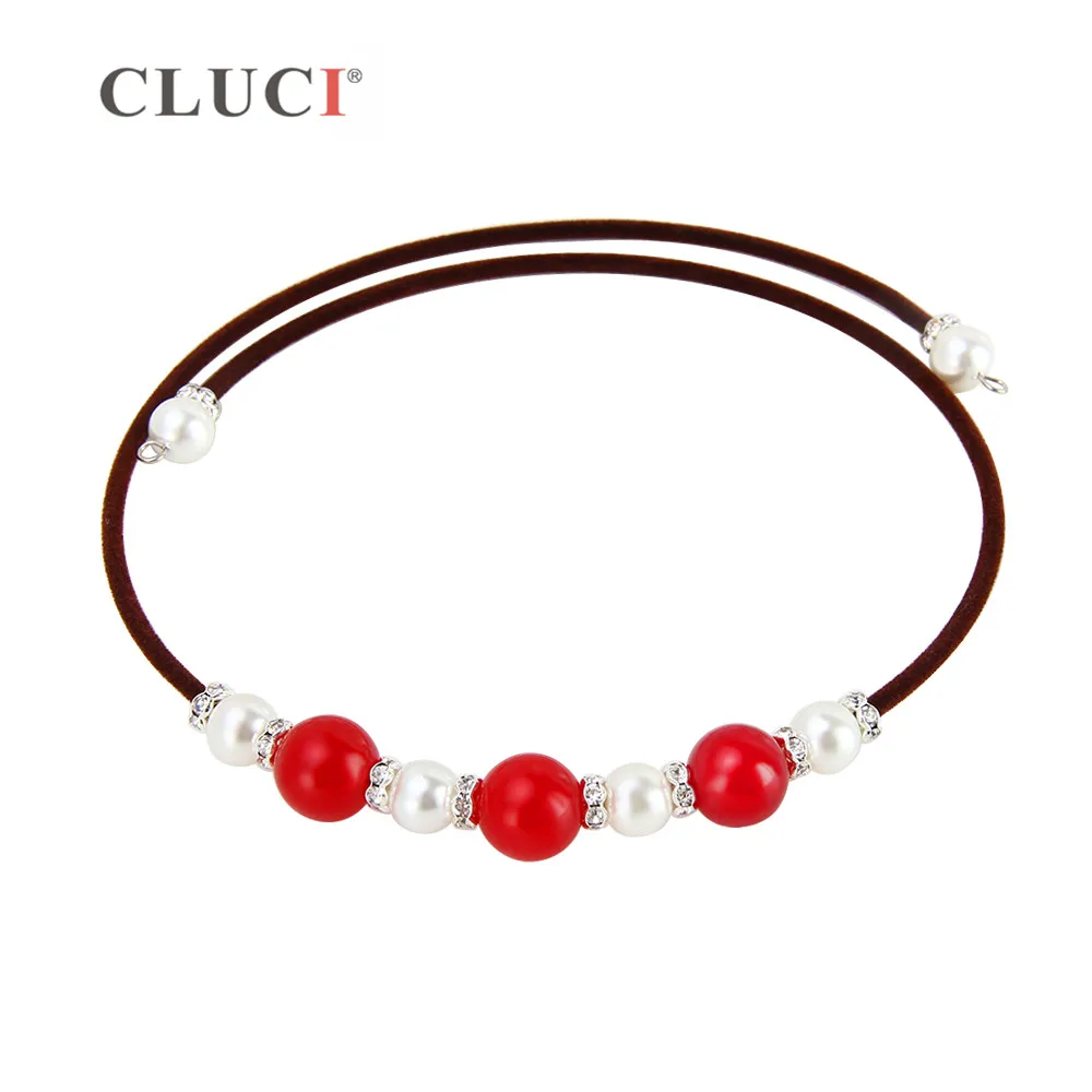 Cluci 3 Pcs Rode Agaat Ketting String Shell Parels Zirconia Kraag Choker Verstelbare Kettingen Zwart/Bruin Touw BN017SB