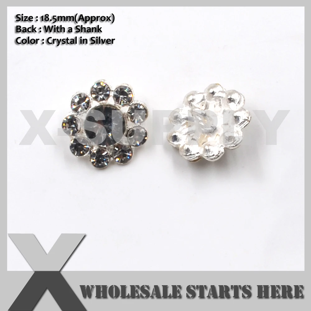 

18.5mm Round Silver Crystal Rhinestone Buttons,Used for Wedding Invitation,Brooch Bouquet,Flower Centers,Sewing