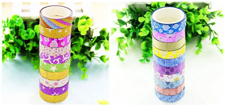 1 Roll/Lot, zufällig 1 rolle kunststoff band mit glänzenden glitter Handwerk material DIY werkzeuge Scrapbooking kit Kreative aktivität artikel Günstige