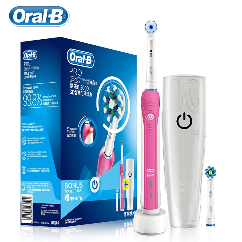 

Oral B Pro2000 3D Smart Electric Toothbrush Rechargeable Tooth brush Heads 2 Mins Timer Gum Care Pressure Sensor Whitening Teeth