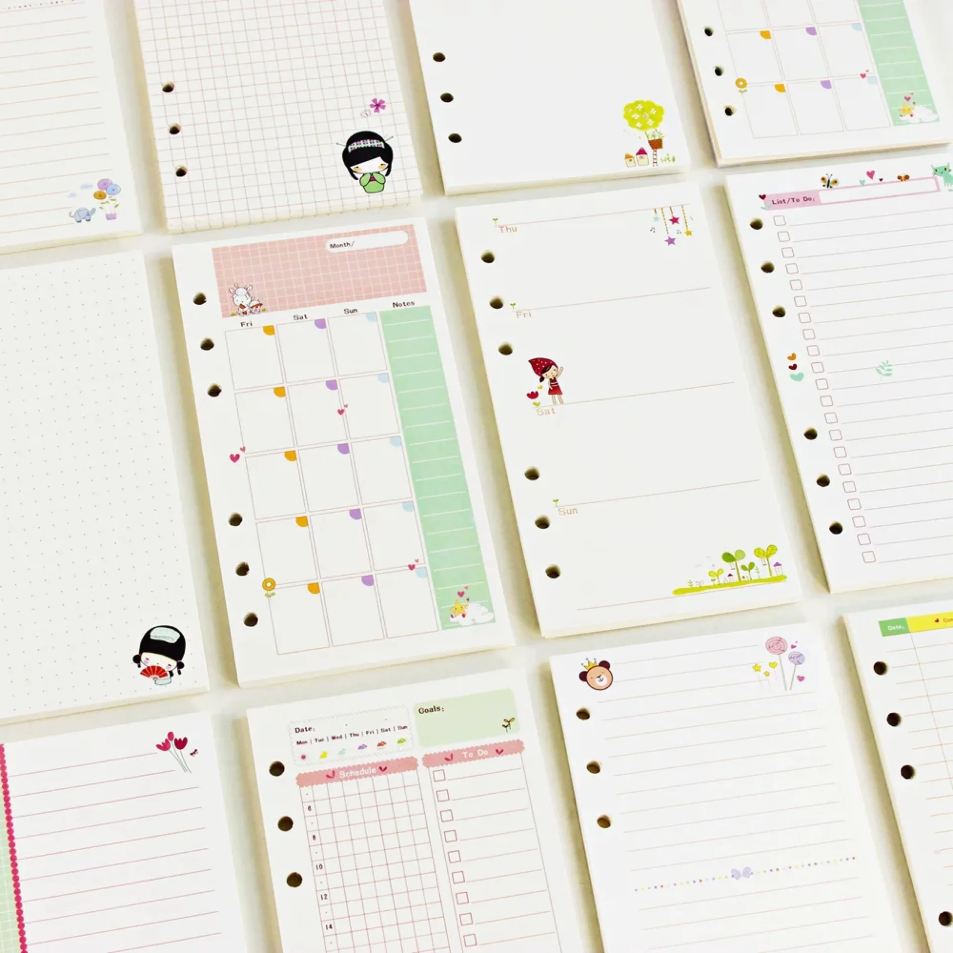 45 Lakens Kawaii A5 A6 Losse Blad Notebook Papier Refill Spiraal Bindmiddel Index Binnenpagina 'S Maandelijkse Wekelijkse Dagelijkse Planner Agenda