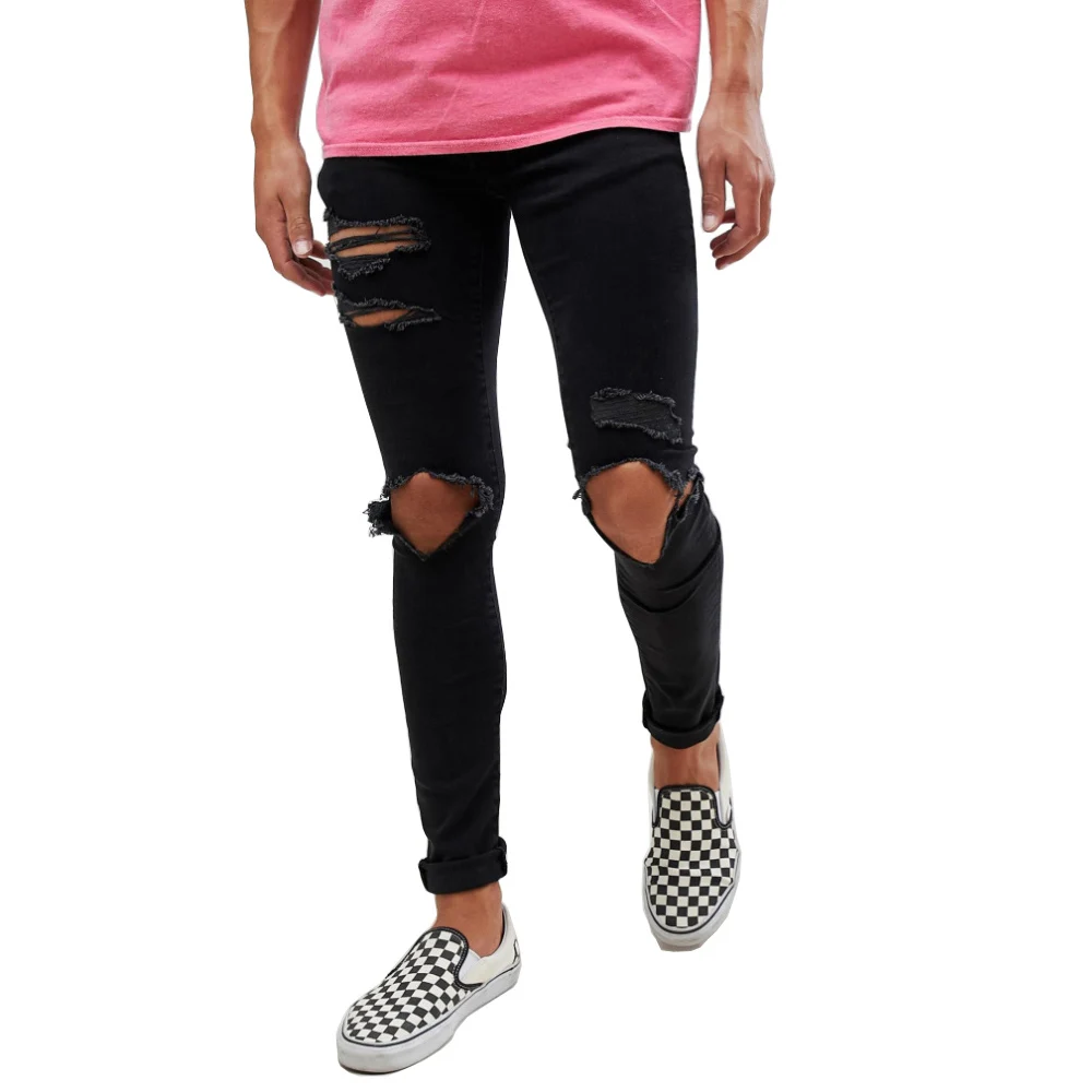 Męskie porwane jeansy Design elastyczne dżinsy Skinny dla mężczyzn Y5773