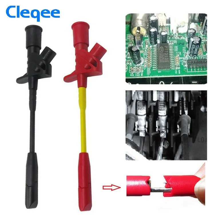 Cleqee P5005 2pcs 10A Professional Piercing Needle Test Clips Multimeter Testing Probe Hook with 4mm Socket