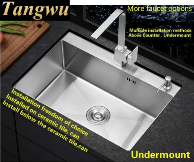 Free shipping large kitchen sink durable 304 stainless steel hand made single slot hot sell 650x450 MM