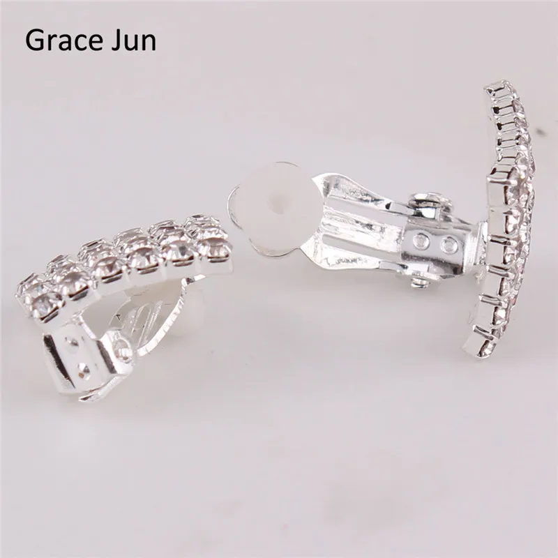 Grace Jun bridal earring 6 stand  Rhinestone square Clip on Earrings for Women No Hole Ear Clip Fahion Jewelry Accessories