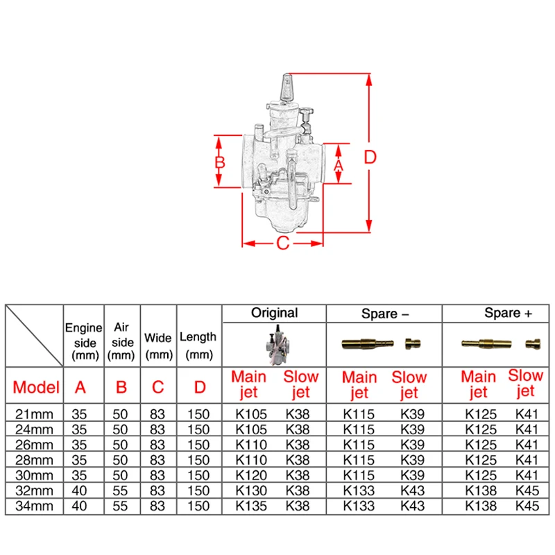 Alconstar- 21 24 26 28 30 32 34mm Carb Motorcycle KOSO KEIHI PWK OKO Carburator with Power Jet Fit 2T 4T Motocross ATV Pit Bike