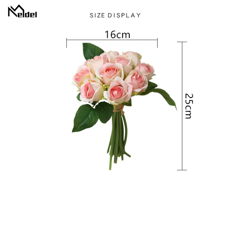 Meldel Bride Wedding Bouquet Bridesmaid Artificial Silk Flower Polyester 11 Heads Rose Bouquet DIY Wedding Supplies Home Decor