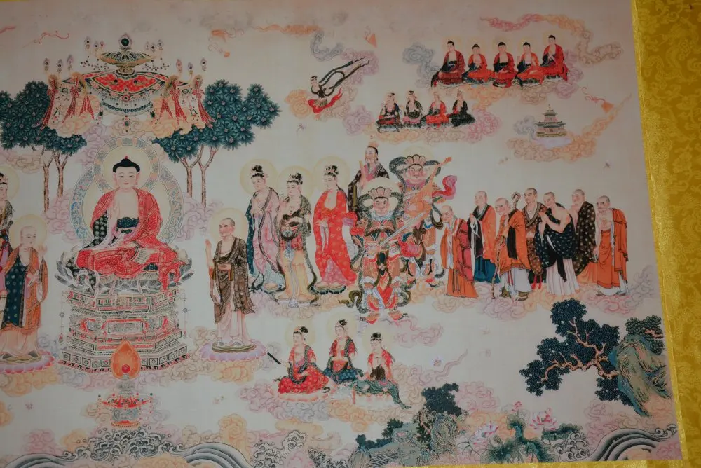 Hand-painted Chinese paintings, long axis of the Qing Dynasty in China,Meet the Buddha,Free shipping