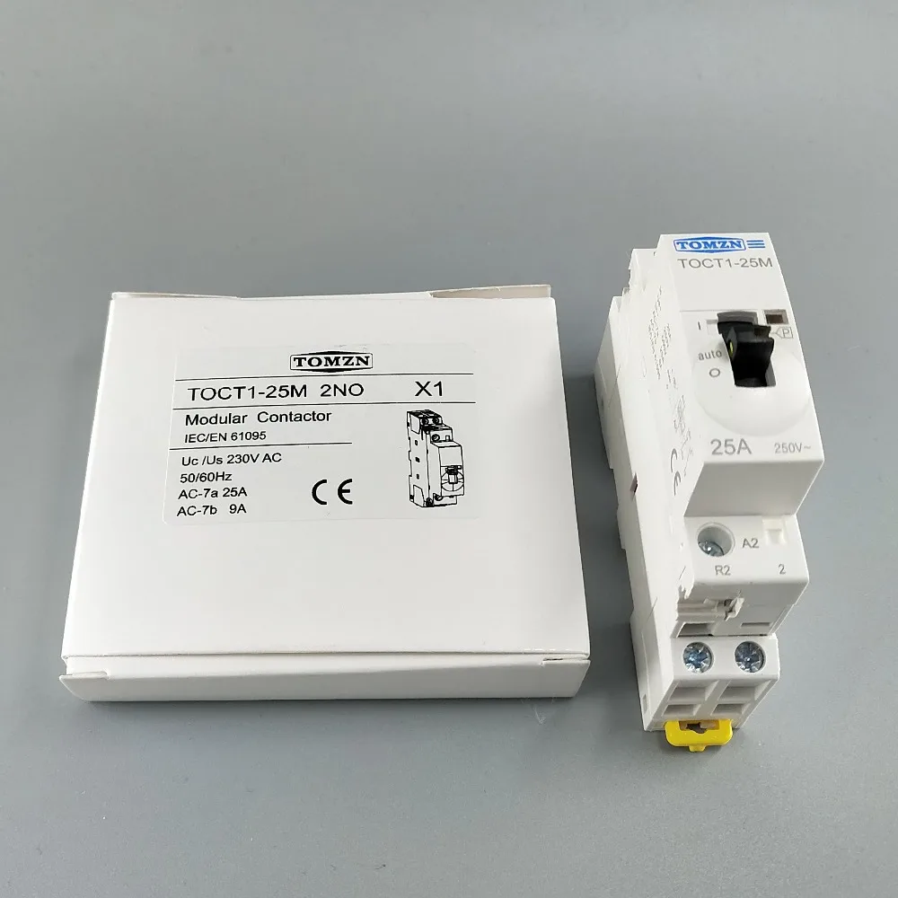 TOCT1 2P 25A 220V/230V 50/60HZ Din rail Household ac Modular contactor with Manual Control Switch 2NO or 1NO 1NC or 2NC