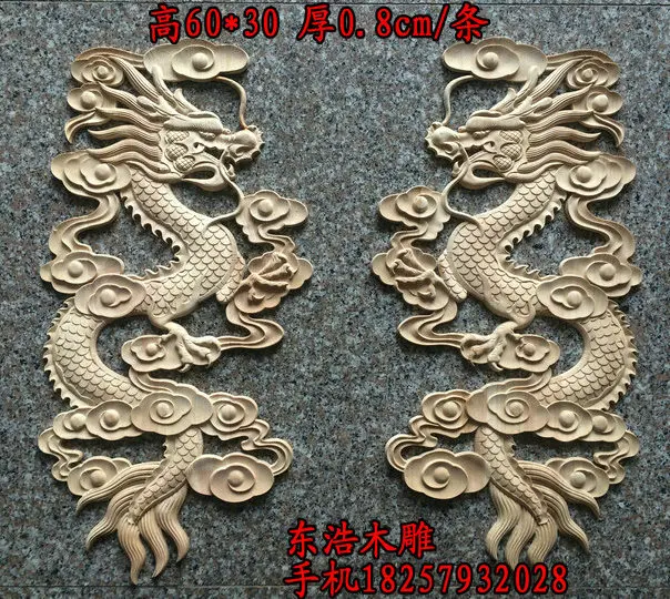 Dongyang wood carving ssangyong fashion wood shavings furniture door wall stickers flower rubber wood solid wood