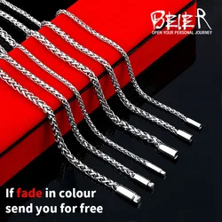 Beier 3mm/4mm/5mm/6mm Width 316L Stainless Steel Men Boy Spiga Plait / Popcorn Necklace Keel Chain Silver Color BN1074