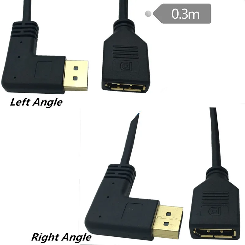 Gold plated 90 degree up & down & left & right elbow dp line male to female 4K patch cord 1.2 HD displayport extension cord 0.3m