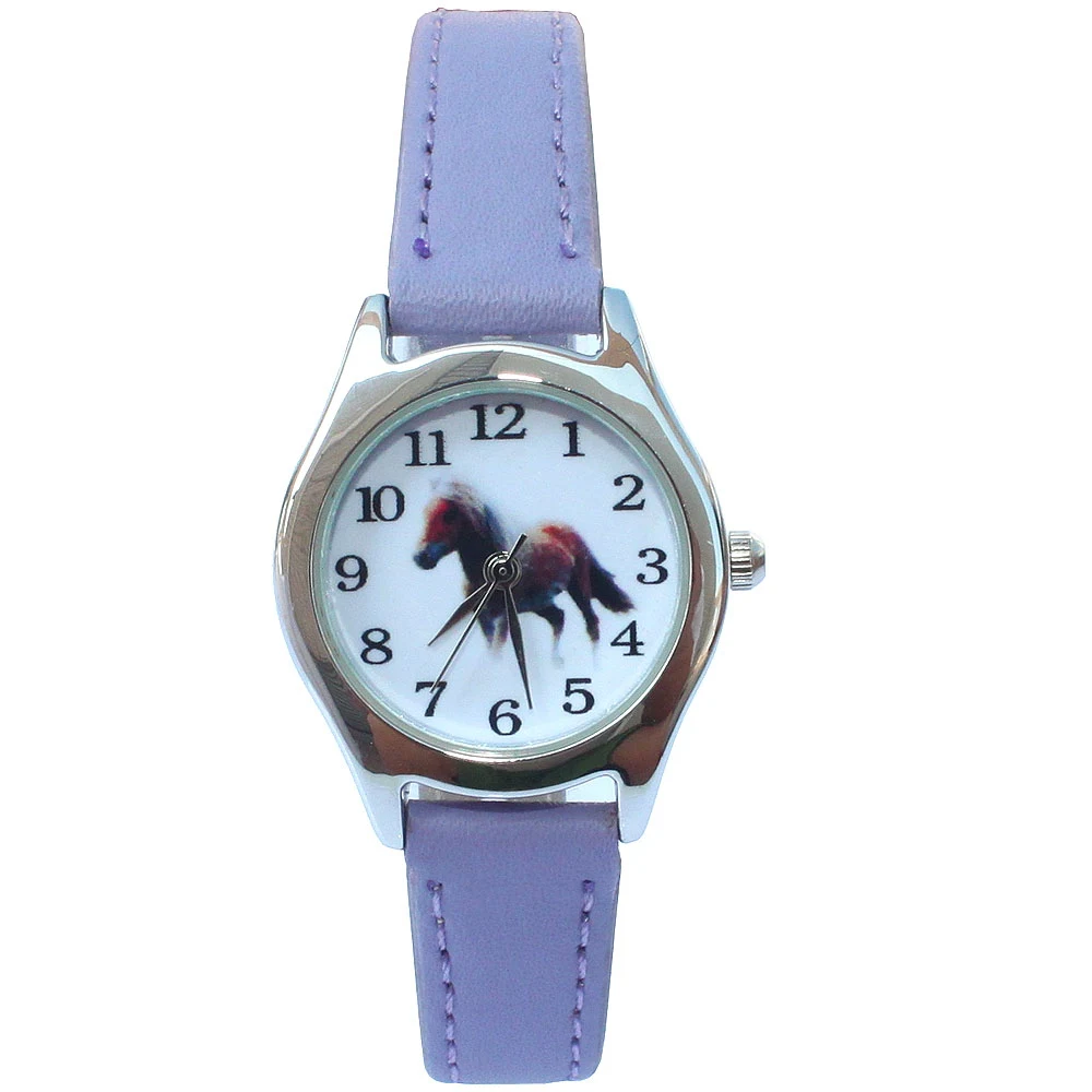 Montre-bracelet en cuir pour enfants, 10 couleurs, montre-bracelet en cuir pour filles et femmes, cadeaux pour enfants, cheval, quartz, étudiant,