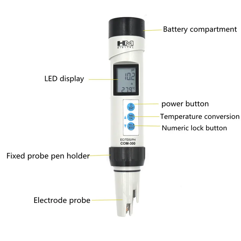 HM COM-300 Combo Meter 4 in 1 EC TDS Temperature PH Meter Waterproof With ATC Calibration And Data Hold Water Quality Tester