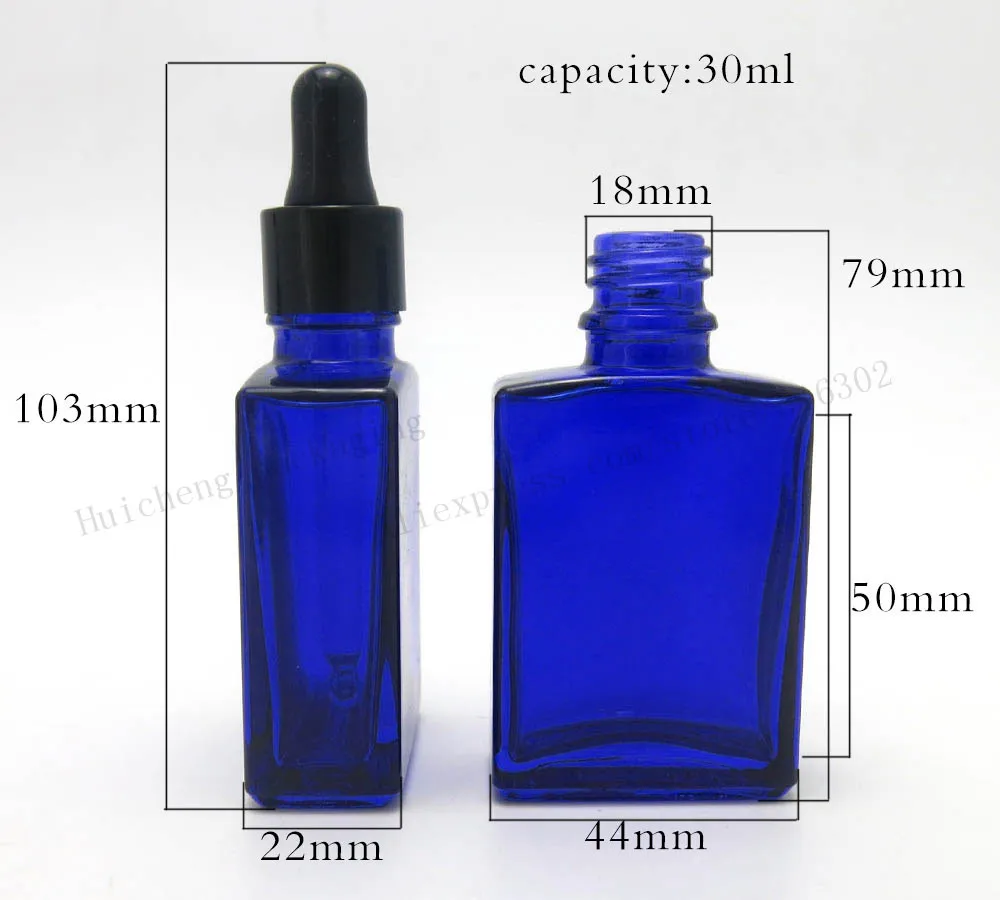 12x30 ml Portátil Quadrado Azul de Vidro Frascos Conta-gotas de Olho Recipiente Aromaterapia 1oz Copo Vazio E Frasco Conta-gotas de Líquido frascos