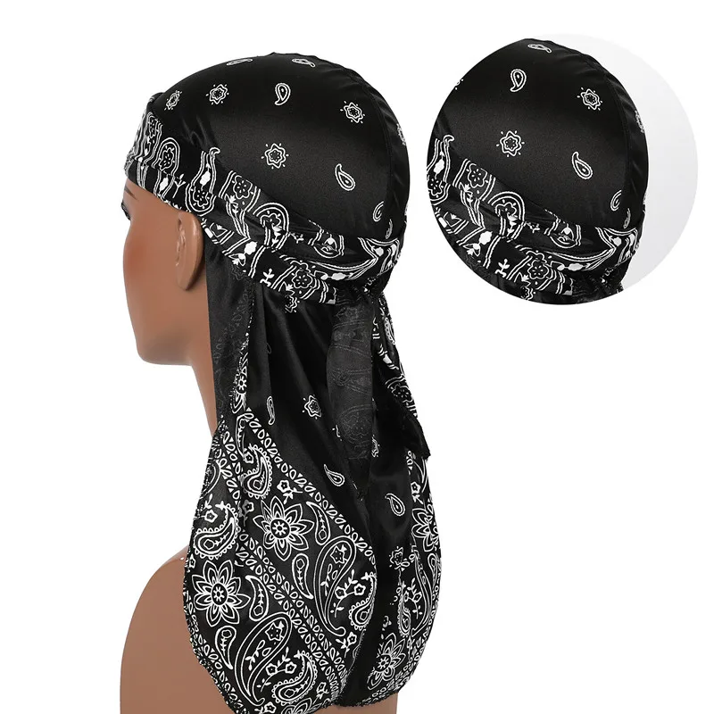 Bandanas sedosas Durag para homens e mulheres, chapéus estampados com insetos, chapéu pirata de cauda longa, ondas do Doo, turbante, chapéus,