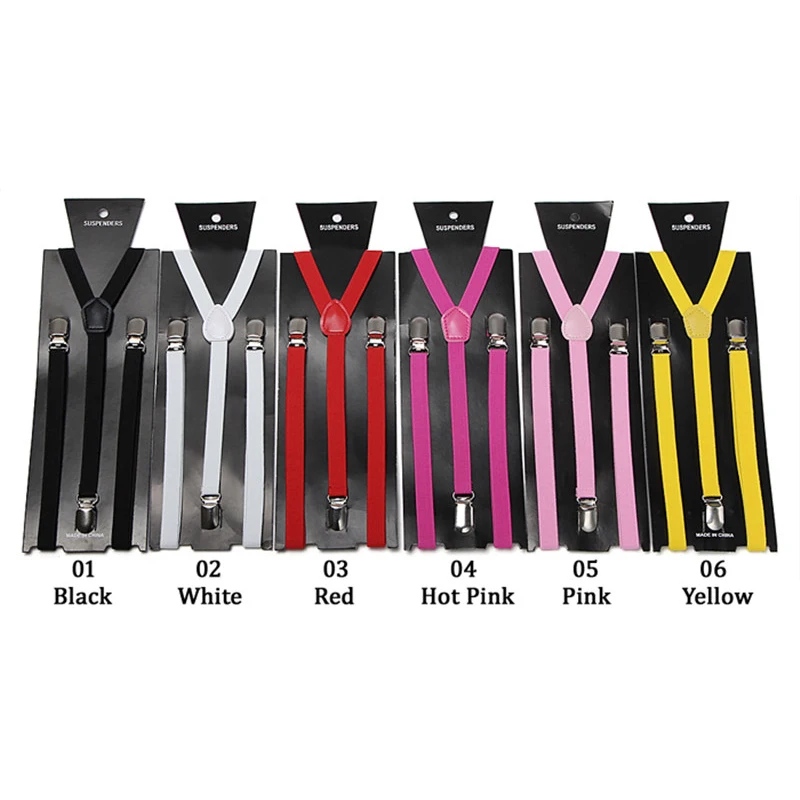 Slim1.5cm Fashion Best Sale 27 Colors Mix Suspenders Unisex Clip-on Elastic Braces Slim Suspender  Wholesale & Retail