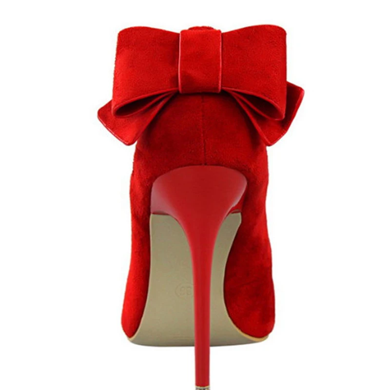 Sexy Cut-Outs Back Bowtie Women Pumps Red Black Pink Pointed Toe Shoes High Heels Women Wedding Party Shoes Ladies Stiletto 2022