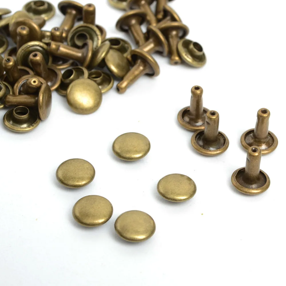 100pcs 7mm Antique Bronze Brass Round Metal Double Cap Rivets 0.43x0.27\