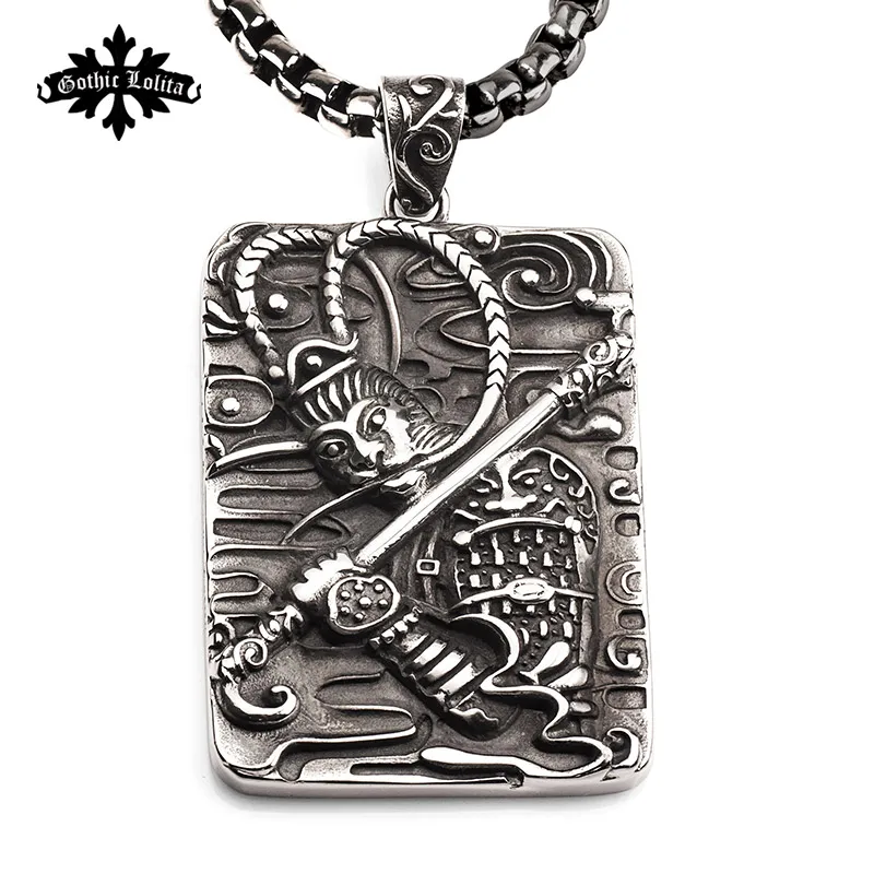 

Monkey King Pendant stainless steel Necklace "Battle Buddha" Chinese God Warrior 3D Relief Men's Jewelry