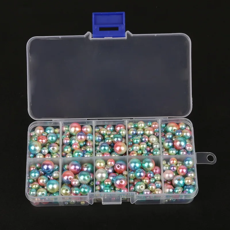 350Pcs 4-10mm Imitation ABS Pearl Beads Rainbow Mixed Size Round Loose Beads for DIY Craft Garment Accessories,not include boxes