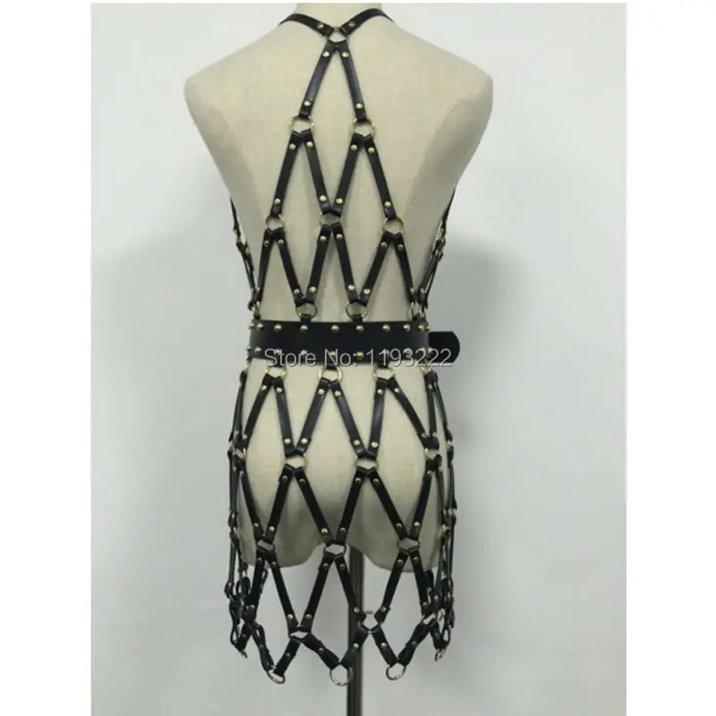 Punk Gothic Stylish Party Club Handcrafted Leather Caged Frame Harness Dress Belt Straps