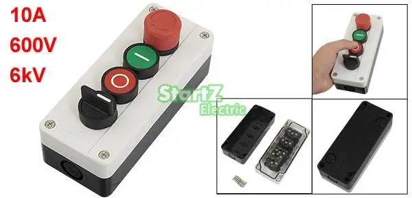 Momentary 3 Postion Selector Red Green Emergency Stop Pushbutton Switch Station