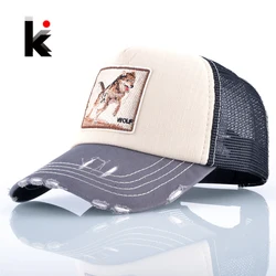 Moda Unisex Patch kości wilk haft czapki hip-hopowe oddychające siateczkowe czapki z daszkiem mężczyźni kobiety Casquette lato Trucker Gorras