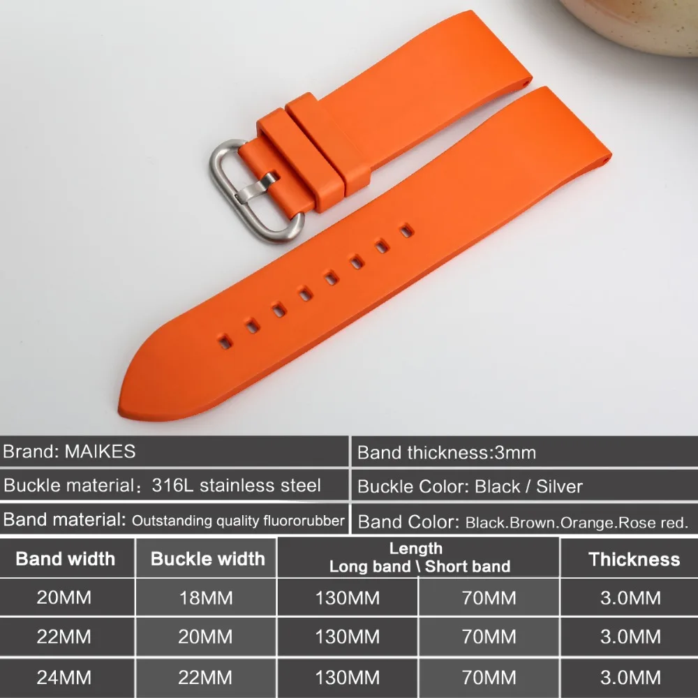 MAIKES Watch Accessories Quality Fluoro Rubber Watch Band 20mm 22mm 24mm Sport Watch Strap Orange Watchband For Omega Watch