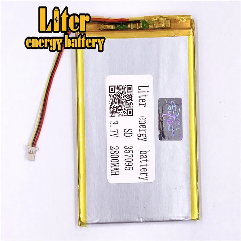 1.0MM 3pin connector 3.7V 357095 2800mah (polymer lithium ion battery) Li-ion battery for tablet pc 7 inch MP3 MP4 replace