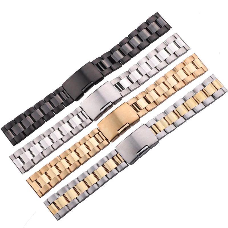 18 20 22 24mm Watch Band Strap Solid Stainless Steel Bracelet Silver Gold Black Straight End Watchbands Watches Accessories