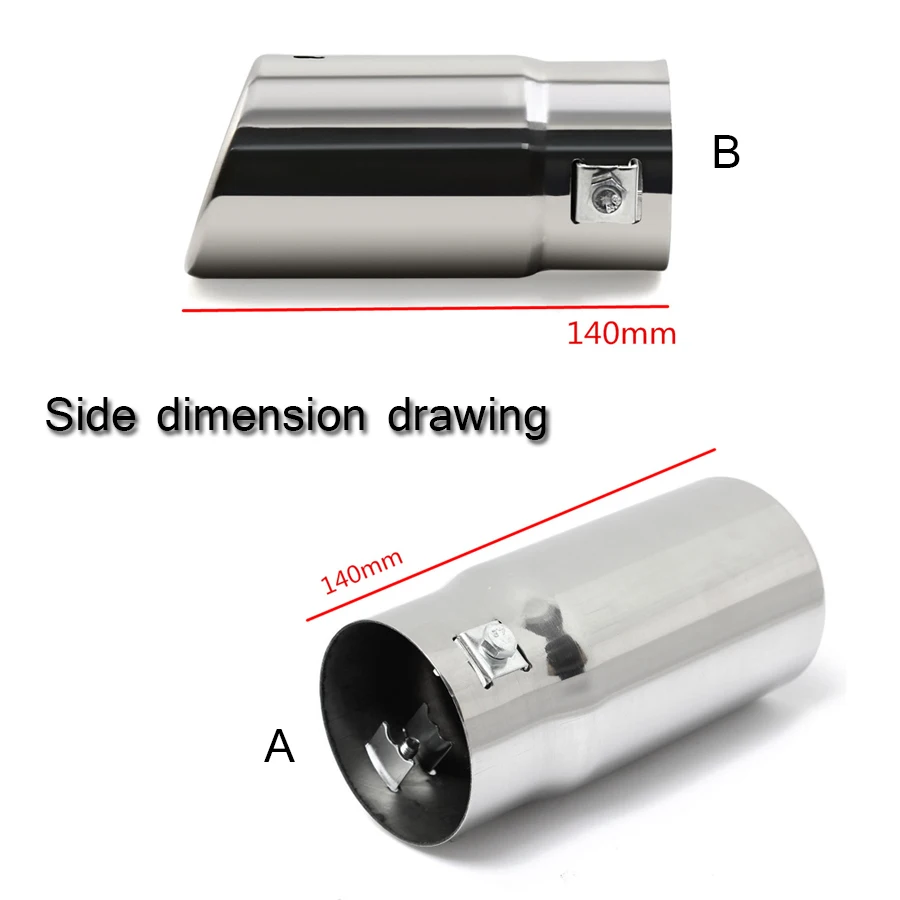 Universal 58mm Car Auto Vehicle Chrome Flat Exhaust Pipe Tip Muffler Steel Stainless Trim Tail Tube view 3