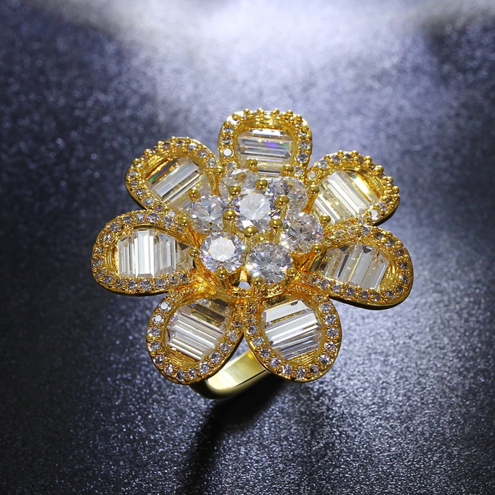 New Large Flower Ring Hyperbole Trendy Design High Grade Party Jewelry Supplier Women Charm Big Rings Luxury Jewellery