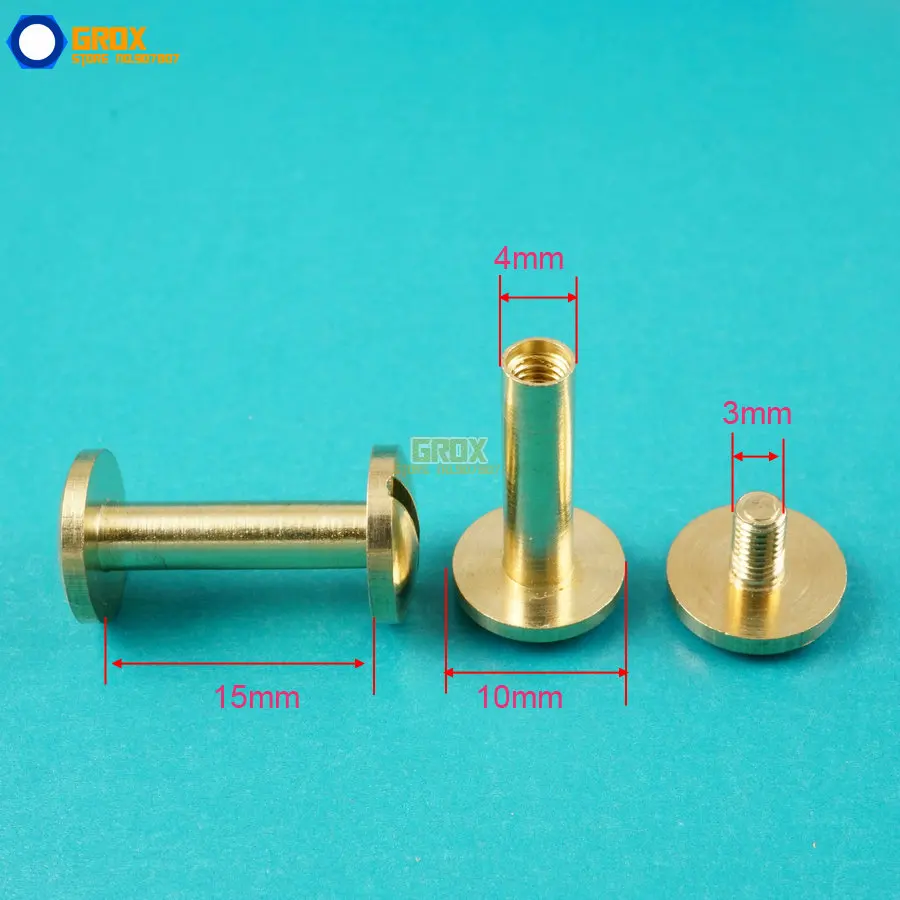 50 Set 10*15mm Solid Brass Rivet Chicago Screw for Leather Craft Belt Wallet / Cambered