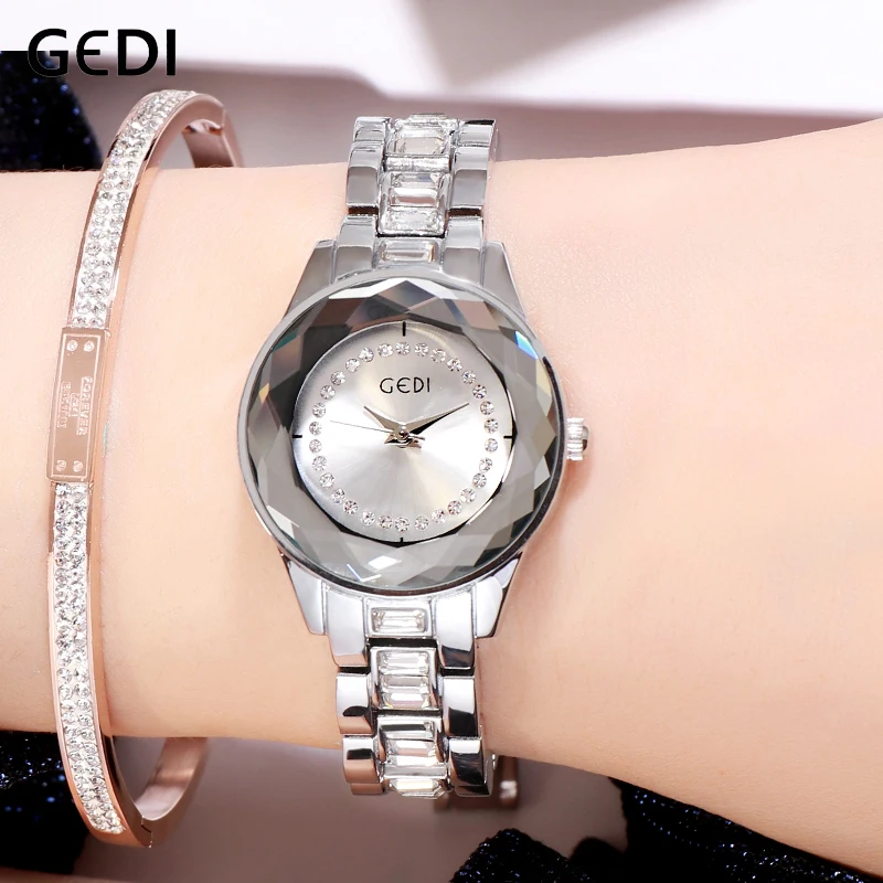 GEDI-ساعة كوارتز فاخرة للنساء ، سوار سبيكة ، ساعة يد نسائية ، لون ذهبي وردي