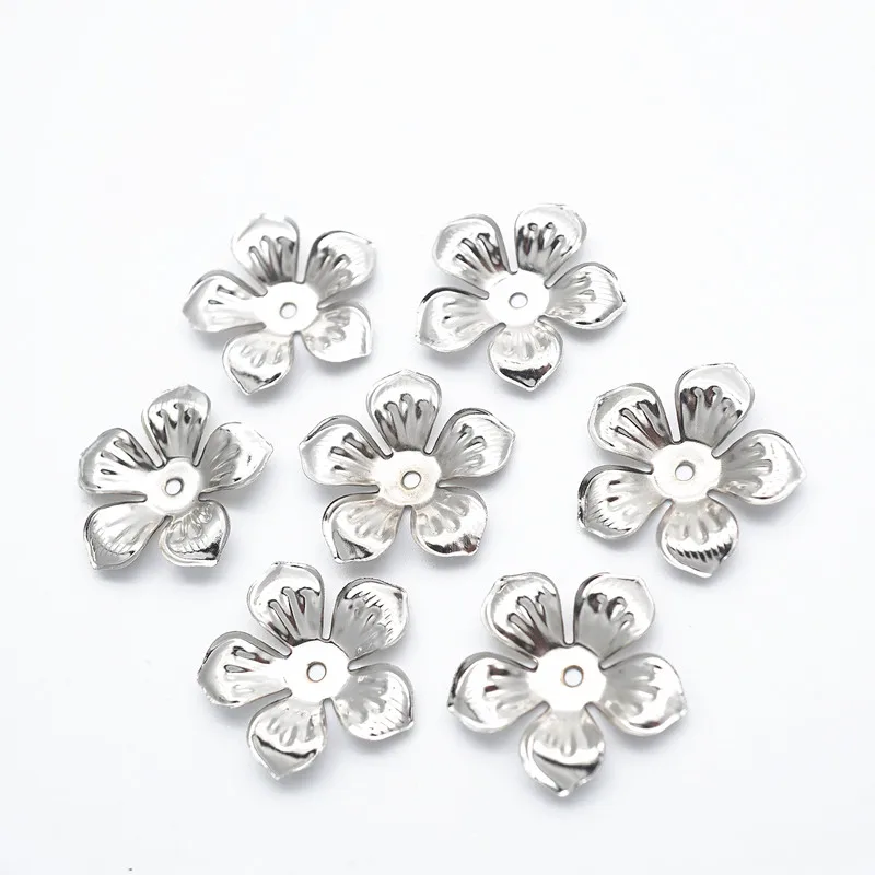 50pcs 22mm Silver Charm Flower Filigree Loose Spacer Beads End Caps Crafts Finding Jewelry Making DIY HK122
