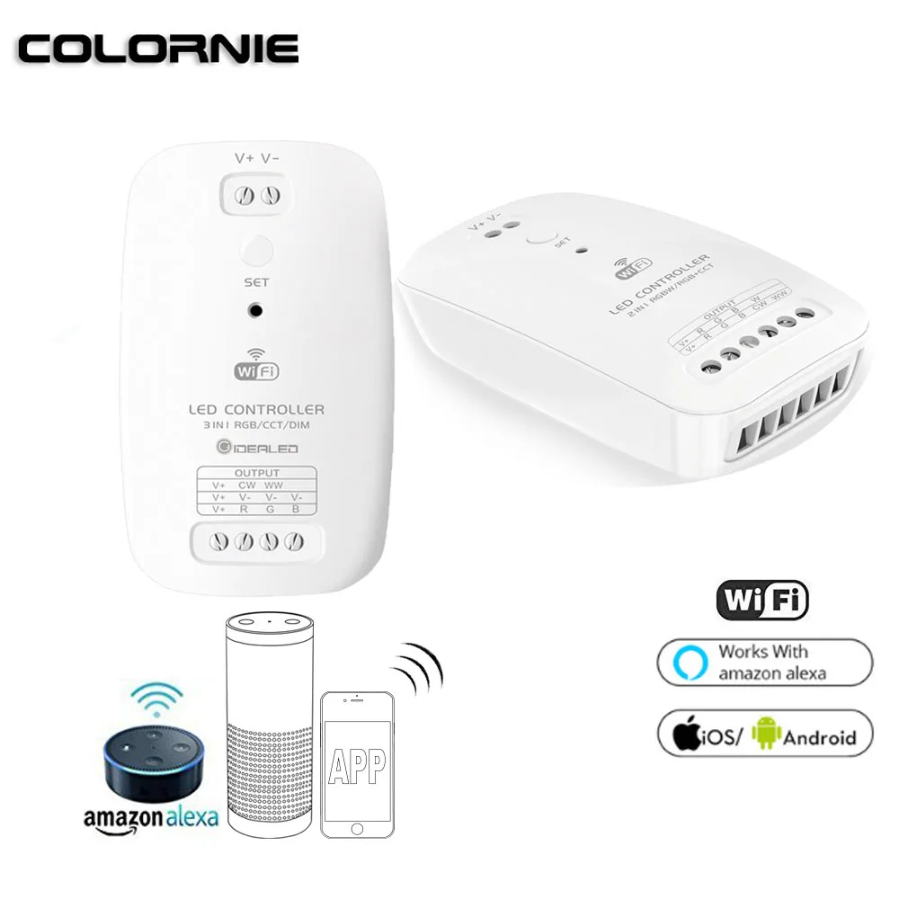 

COLORNIE RGB Wifi 3 in 1 CCT Dimmer Controller Work with Smart APP Control LED Strip Light DC9V-24V